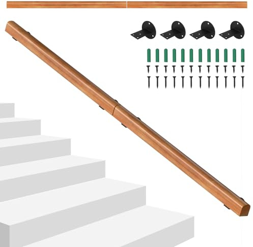 Hebitod Handlauf Kiefernholz, 200cm Treppengeländer Halbrunde Wood Rutschfester Holzhandlauf, Wandmontierte mit Montagematerial, für Innen Treppen Geländer Hell Nussbaum