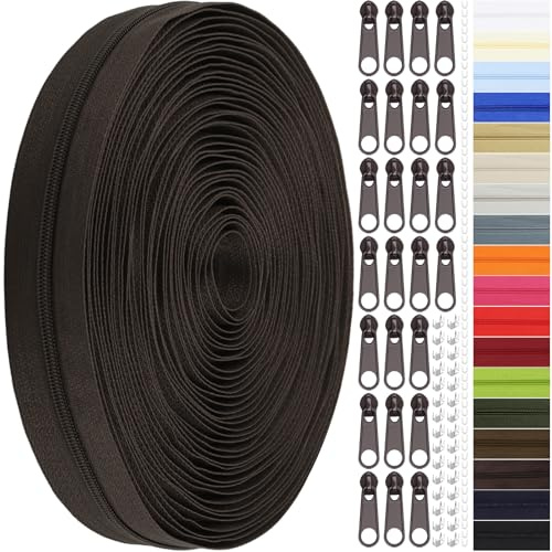 Chiusura lampo infinita con cerniera, 3 mm, 5 mm, 9 m, nylon, chiusura lampo infinita al metro e cerniera in metallo, per vestiti, borse, biancheria da letto, bianco crema (marrone scuro, #3)