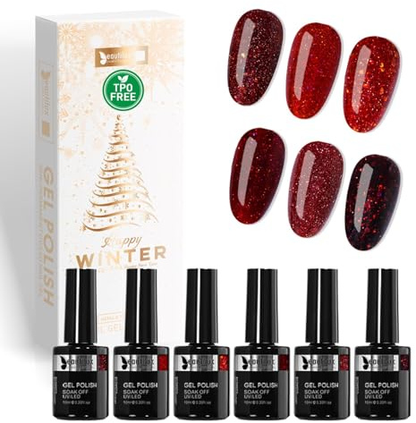 Beautilux Vernis Gel Semi-Permanent Pour Ongles Sans TPO Sans HEMA - Kit 6x10ml Couleurs Hivernales, Sans Allergènes, Durée 3 Semaines, Cadeau de Noël Idéal Pour Les Amoureux des Manucure (GL25-01)