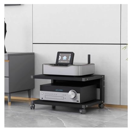 LVSEWOA 2-stöckiges AV-Medienregal, HiFi-Rack, Stereo-Schrank, Audio-Rack-Turm aus Holz mit Rollen, modernes Audio-Video-Regal, Spielekonsolen-Unterhaltungsregal (Nero, 50 x 40 x 40 cm)