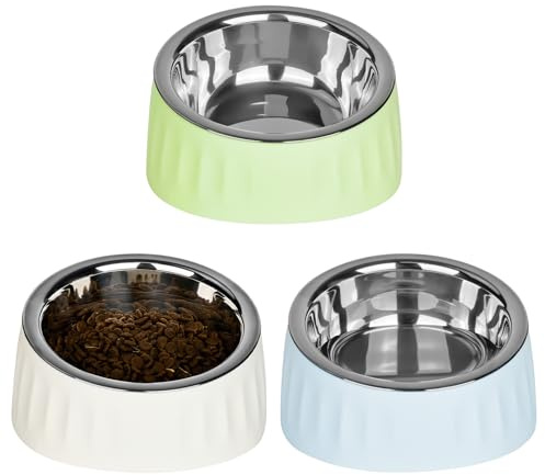 YYTECH Juego de 3 Cuencos para Gatos y Perros de Acero Inoxidable, comedero Elevado, Antideslizante y antivómitos (B)