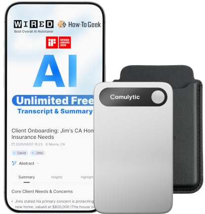 Comulytic Note Pro AI Voice Recorder, AI Note Taking Recording Device | AI Voice Recorder with AI Notes, Transcription & Summaries, No Subscription Required, Easy App Control, 113 Languages, Silver