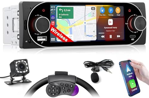 Inefala Radio Pantalla 1 DIN con Carplay y Android Auto, Pantalla Táctil de 5,1'' con Bluetooth, Mirror Link, FM/RDS USB Type-C EQ, Cámara de Visión Trasera