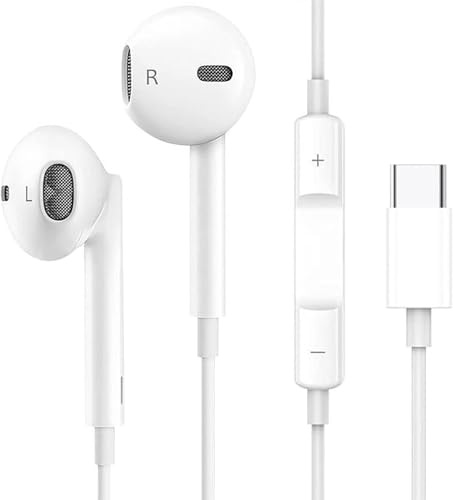 USB C Headphones for iPhone 17/16/16e/15 Pro Max/Plus, Type C Earbuds Wired Earphones (Microphone & Remote Control) Noise Cancelling for lPad Pro, Galaxy S23/S22/S21/S20/Ultra Note10/20, Pixel