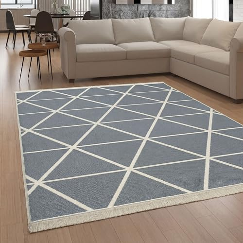 Paco Home Teppich Wohnzimmer Schlafzimmer Boho Design Waschbar Bis 30 Grad Skandinavisch Mit Fransen Wendbar Moderne Deko, Farbe:Grau 4, Größe:140x200 cm