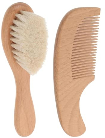 Child Comb and Brush Set Natural Soft Bristles Wood Handle | Child Bath Brush Hair Care Set for Styling Care Hygiene Detangling Routine Home Daily Travel