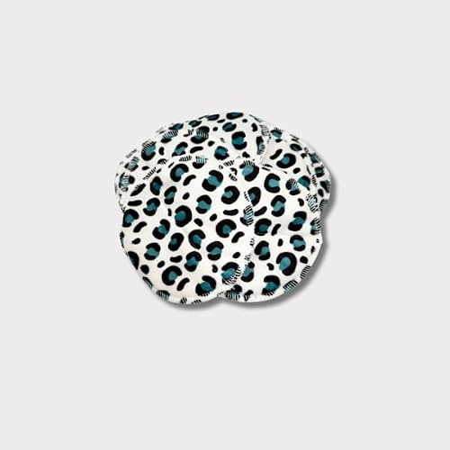 CHEEKY WIPES Reusable Makeup Remover Pads, Bamboo, 11cm Diameter, Plush and Bamboo Sides, Machine Washable, Set of 10 (Leopard White/Teal, 10 Pack)