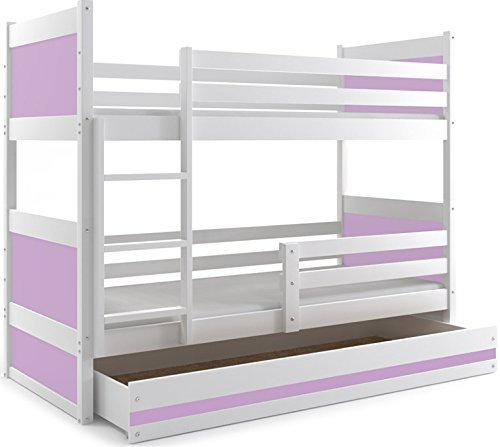 Interbeds Etagenbett Rico 190x90cm, Farbe: Weiβ, mit Lattenroste und Matratzen (LILA)
