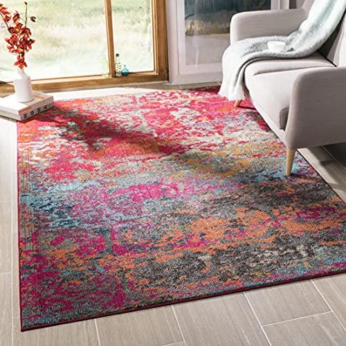 Safavieh Boho Teppich für Wohnzimmer, Esszimmer, Schlafzimmer - Monaco Collection, Kurzer Flor, Fuchsia und Blau, 155 X 231 cm
