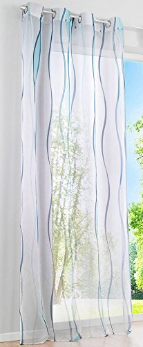 -6100018- Gardine Vorhang Ösen Voile Druck »Vienna« Transparent Druck Blau 1er-Pack HxB 245x140 cm