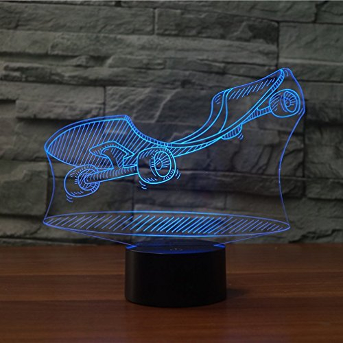 3D Skateboard Optical Illusions Nacht Licht LED Lampen Tolle 7 Farbwechsel Berühren Tabelle Schreibtisch USB-Kabel für Kinder Schlafzimmer Geburtstagsgeschenke Geschenk