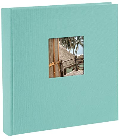 goldbuch 24 887 Fotoalbum mit Bildausschnitt, Bella Vista Aqua, Erinnerungsalbum im Format 25 x 25 cm, Foto Album 60 weiße Seiten mit Pergamin-Trennblättern, Fotobuch mit Leineneinband, Karibikblau