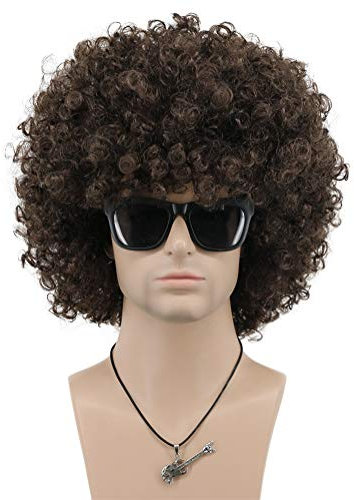 VGbeaty Afro Perücke 70er Jahre 80er Jahre Braun Kurze Lockige Disco Rocker Perücke Männer Frauen Cosplay Kostüm Perücke