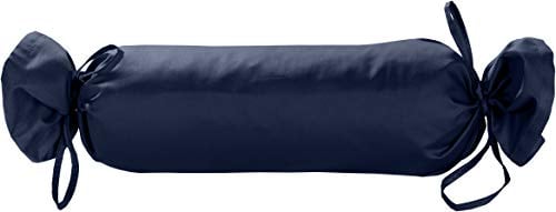 Mako Satin Kissenbezug Nackenkissen 15x40 - Bezug für Nackenkissen mit Verschlussbändern aus 100% Baumwolle - einfarbig Dunkelblau - Made in EU