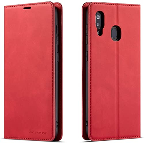 QLTYPRI Hülle für Samsung Galaxy A40, Premium Dünne Ledertasche Handyhülle mit Kartenfach Ständer Flip Schutzhülle Kompatibel mit Samsung Galaxy A40 - Rot