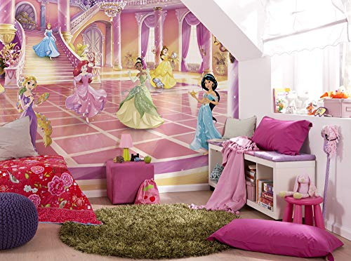Komar Disney Fototapete | Disney Princess Glitzerparty | Größe: 368 x 254 cm (Breite x Höhe) | Mädchen, Prinzessin, Tapete, Kinder, Wand, Kinderzimmer, Dekoration | 8-4107