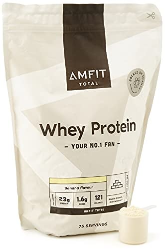 Amazon Brand - Amfit Nutrition Whey Protein Powder, Banana Flavour, 75 Servings, 2.27 kg (Pack of 1)