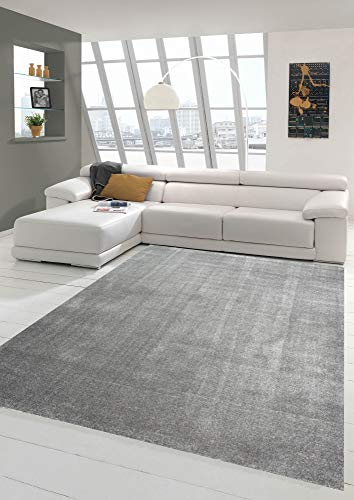 Merinos Wohnzimmer Teppich modern Kurzflor mit Uni Design in Anthrazit Größe 200 x 290 cm
