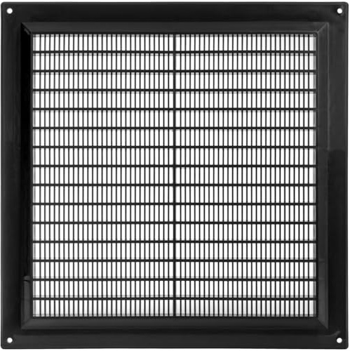 Vent Systems 250 x 250 mm Schwarz Quadratisches Lüftungsgitter, Kunststoff Abdeckung mit Insektenschutz, Mauerlüftung, HVAC Luftauslass für Innen-/Außenwände, Decken, Wohnwagen, Heimwerkerbedarf