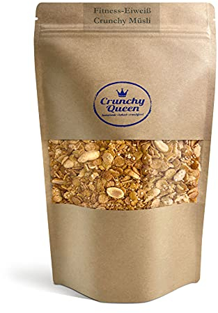 Crunchy Queen Fitness-Eiweiß Granola Knuspermüsli | 33% Protein | Handgemacht | Sparpaket | High Protein Müsli | Low Carb | Vegan | Müsli ohne Zucker | Crunchy Topping für Smoothiebowl | 3x 340g