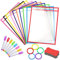KAHEIGN 24Pcs Auftragstaschen Wiederverwendbar Trocken Abwischbar Taschen, 36x26cm Beschreib- und Abwischbar Taschen mit Knochenform Radiergummi Radierstiften Schlüsselanhänger für Schulbedarf