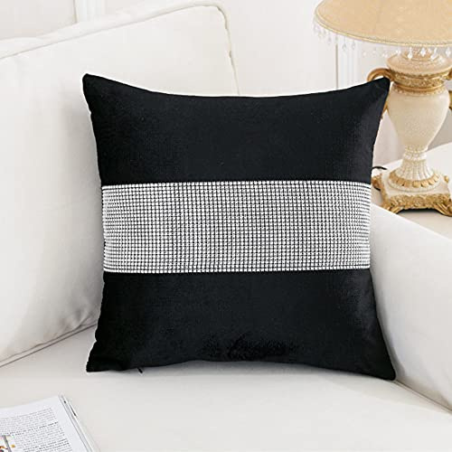 Vilygret 2 Stück schwarze Pailletten-Kissenbezüge mit Strasssteinen, elegante Heimkissen, dekorative Euro-Kissenbezüge für Hochzeit, Geburtstag, 45,7 x 45,7 cm
