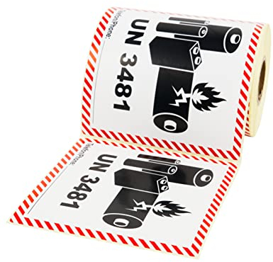Prolac Aufkleber, Gefahrgutaufkleber UN 3481 Enthält Lithium-Ionen-Batterien, 250 Stück, 100 x 100mm, Etiketten selbstklebend, Versandetiketten, Ettiken selbstklebend, Gefahrengut Aufkleber