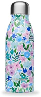QWETCH – Bouteille One Inox Ultra Légère - Flora Bleu 500ml – Gourde Simple Paroi – Etanche, Sans BPA & Réutilisable – Gourde inox du quotidien, non isotherme