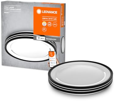 LEDVANCE ORBIS JADEN SMART+ WiFi Leuchte Ø 48cm, dimmbare LED Deckenleuchte für den Innenbereich, 30W, Farbtemperatur 2700 - 6500K, 3300 Lumen, weiß mit schwarzem Ring und seitlichen Lichtringen