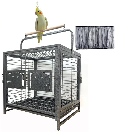 Mcage Transportkäfig für Papageien, tragbar, robust, mit Griff, 48,3 x 38,1 x 63,4 cm, schwarze Ader)