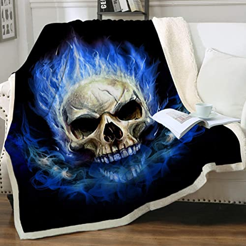 Kuscheldecken Gothic Rose Skelett Totenkopf Sherpa Wohndecken 150x200 cm Dicke Decke Winter warm Sofadecken Vlies Decke Skull Motiv Flanell Bettdecke Schlafdecke für Erwachsene Kinder