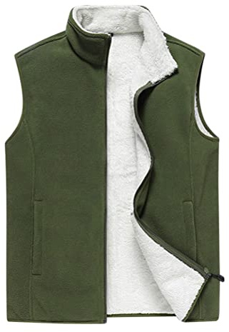 ORANDESIGNE Smanicato Uomo Gilet Pile Invernale Giubbotto Smanicato Leggero Sportivo Casual Gilet con Cerniera E Tasche C Verde XL