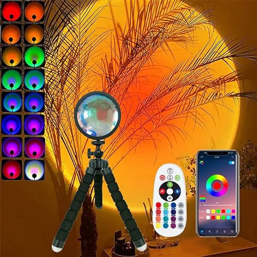 Blarie Sunset Lamp Pro RGB 16 Colori in 1 Lampada Tramonto Colorata, LED Lamp Telecomando e App, Rotazione a 360°, Lampada a Proiezione Sunset Luce Notturna a Led (Model 1)