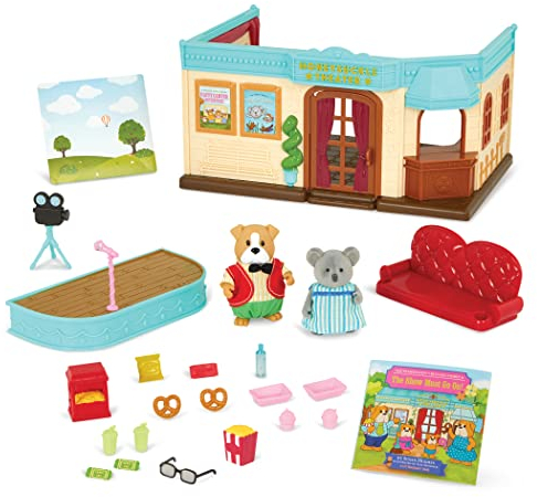 Lil Woodzeez – Toy Figures Playhouse – Miniature Movie Theatre – Stackable – Storybook Playset – Posable Figures & Cinema with Furniture – 3+ Years