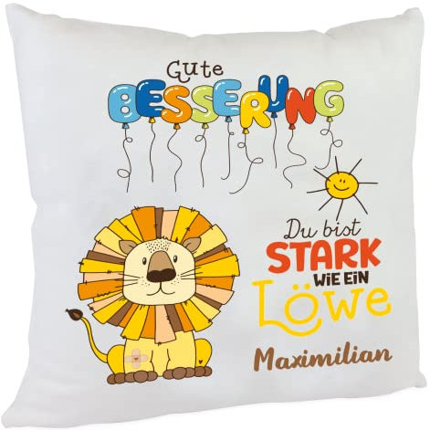 Kilala Gute Besserung Geschenk Kissen Genesungswünsche Kinder Deko-Kissen Glücksbringer (Löwe bunt, 40 x 40 cm, Polyester, Flauschig-weichen, Quadratisch, Kind, Thematisch (Themed), Innen)