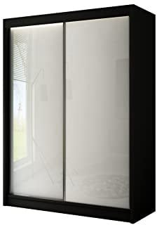 ALTDECOR Kleiderschrank mit Lacobel-Schiebetüren, kugelgelagerte Führungsschienen und Aluminium-Leisten - PEKA - 150 cm Weiß/Grau