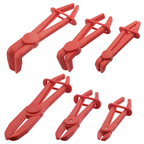 Swpeet 6 Stück rote gerade und 90° abgewinkelte Leitungsklemmen, flexible Schlauchklemmen, Zangen-Set, Schlauchklemmen, Set Leitungsklemmen für Bremsschläuche, Kraftstoffschläuche, 18.5 cm, 25.4 cm