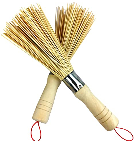 JIHUOO 2-in-1 Bamboo Wok & Pot Brush with Wooden Handle for Home & Restaurants