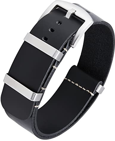 BINLUN Leder Uhrenarmband Einteilig Geöltes Lederarmband 18mm 19mm 20mm 21mm 22mm 24mm Ersatz Uhrenarmbänder für Herren und Damen mit Silber/Schwarze Schnalle