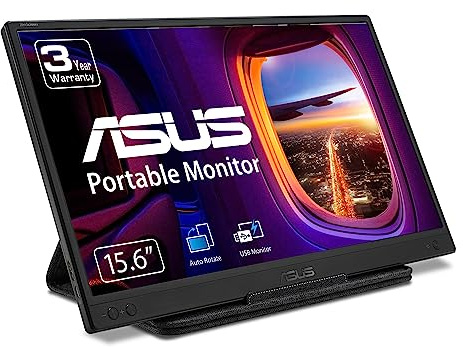 ASUS ZenScreen 15.6” 1080P Portable Monitor (MB166B)-Full HD,IPS, USB3.2, Anti-glare surface, USB-powered, Flicker Free, Blue Light Filter, Tripod Mountable, Protective Sleeve, BLACK