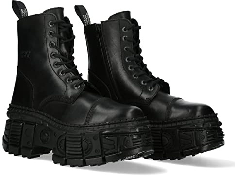 NEW ROCK M.WALL083C-S5 - Stivali unisex con suola TANK con cerniera, colore nero pelle/unisex