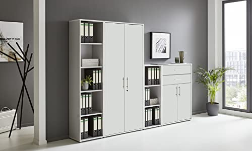 BMG Möbel Aktenschrank Office Edition Set 22, Büroschrank abschließbar mit Metallgriffen Made in Germany (Lichtgrau/Weiß Matt)