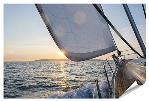 islandburner XXL Bild Poster Luxus Segelboot Segeln Meer Offener Sonnenuntergang Premium Bilder Fotodruck ILTS-PGR