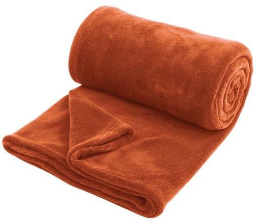 Hafaa Fleece Blanket Throw King Size XXL - Fluffy Soft Warm Versatile Extra Large Cosy Throws Blankets for Bed/Sofa/Couch, Rust, 270x230cm