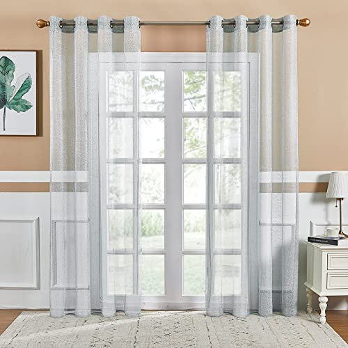 NCWANG Gardinen Vorhang halbtransparent mit Ösen, Gardinen Wohnzimmer, Ösenvorhang Transparent Vorhang für Kinderzimmer Wohnzimmer Schlafzimmer, 2er Set 260x140 cm(HöhexBreite), Grauer Full Stern