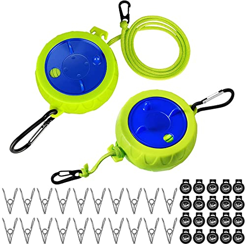 Wäscheleine Camping 2 Stück, 10M Wäscheleine Ausziehbar, mit 20 Feste Schnallen und 20 Winddichte Wäscheklammern, Tragbare Reisetrockner Outdoor Camping Gadgets Zubehör für Garten, Reise Wohnmobil