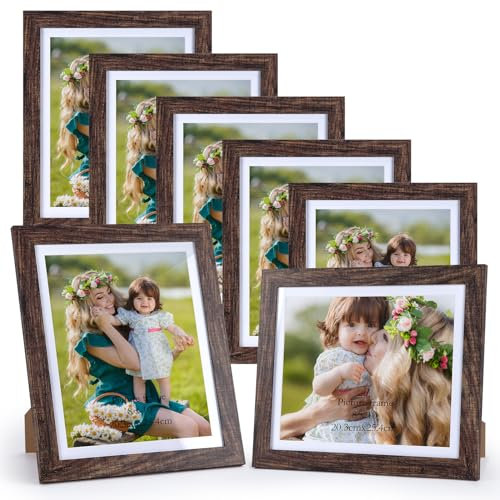 PETAFLOP Bilderrahmen, 22,9 x 28,9 cm, Holzrahmen, 20,3 x 25,4 cm, Foto mit Matte für Wand oder Tischdekoration, Kaffeebraun, 7 Stück