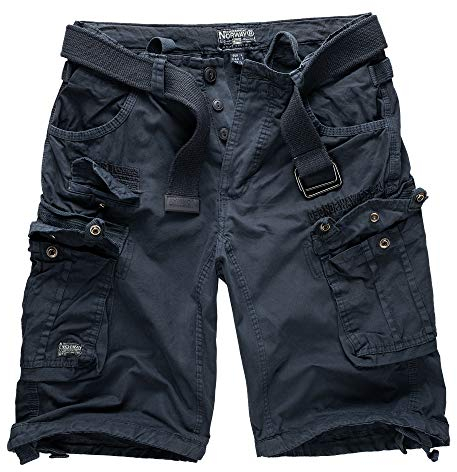Geographical Norway Cargo Shorts Kurze Hose Bermuda mit Gürtel Short Hunter im Bundle mit UD Bandana (7XL, Navy)