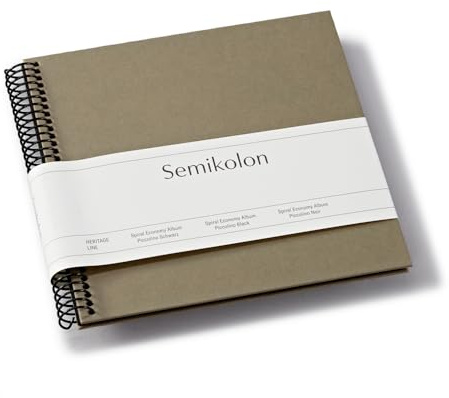 Semikolon 370002 Spiral Album Piccolino - 17 x 17 cm - Fotoalbum, 20 Seiten schwarz, Fotobuch, fango beige