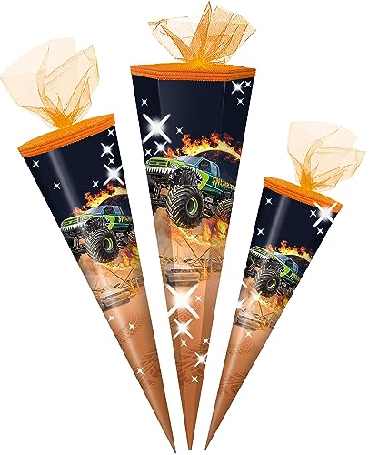 alles-meine.de GmbH Schultüte - mit 3D Glitzer - Effekt ! Monstertruck/Auto 50-85 cm Größe wählbar Zuckertüte - Tüllabschluß - eckig/rund - Jungen - klein & groß - ..